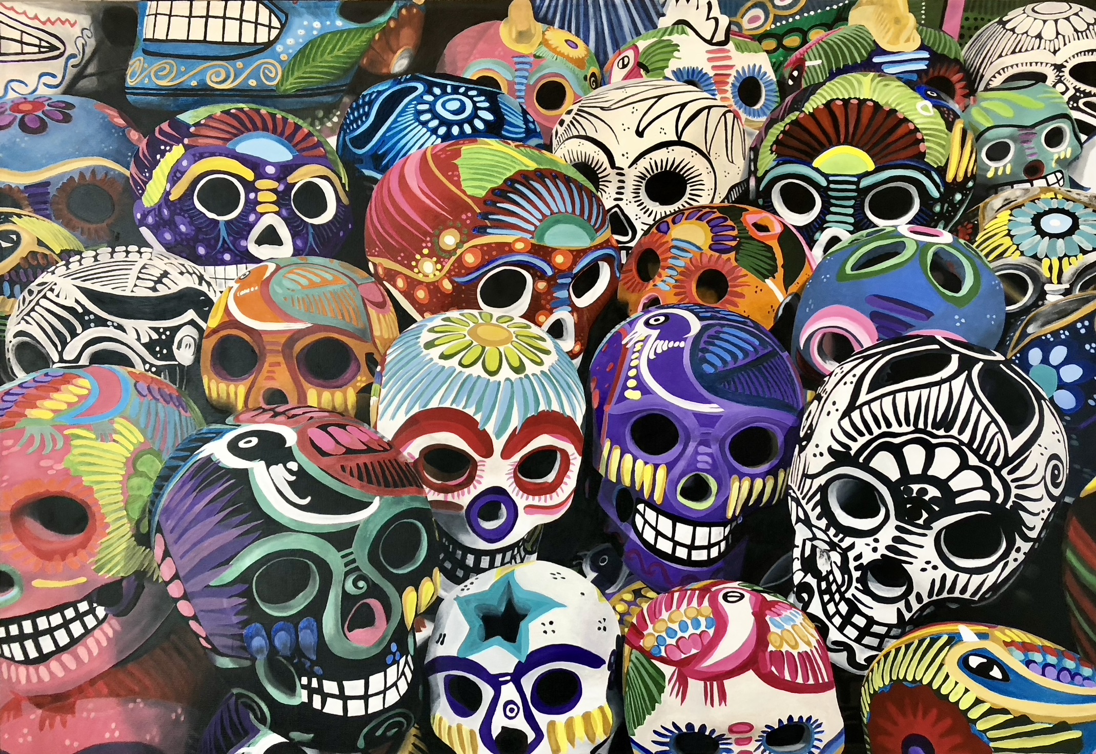 Calaveras, a colorful array of decorated skulls