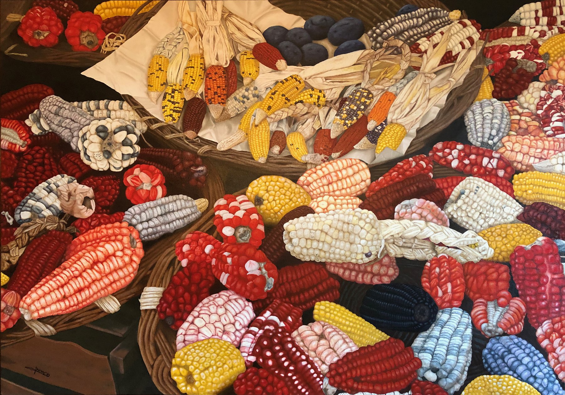 Pisac, multicolored corn at a market